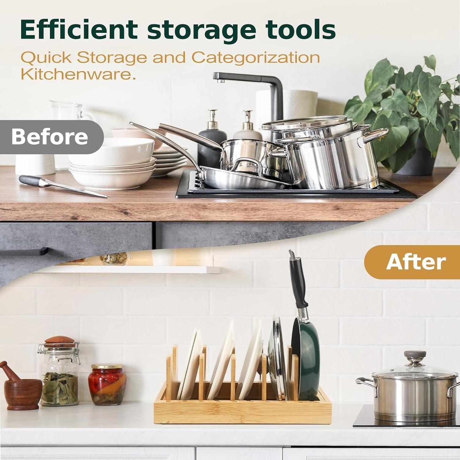 Adjustable Bamboo Pot Lid Organizer