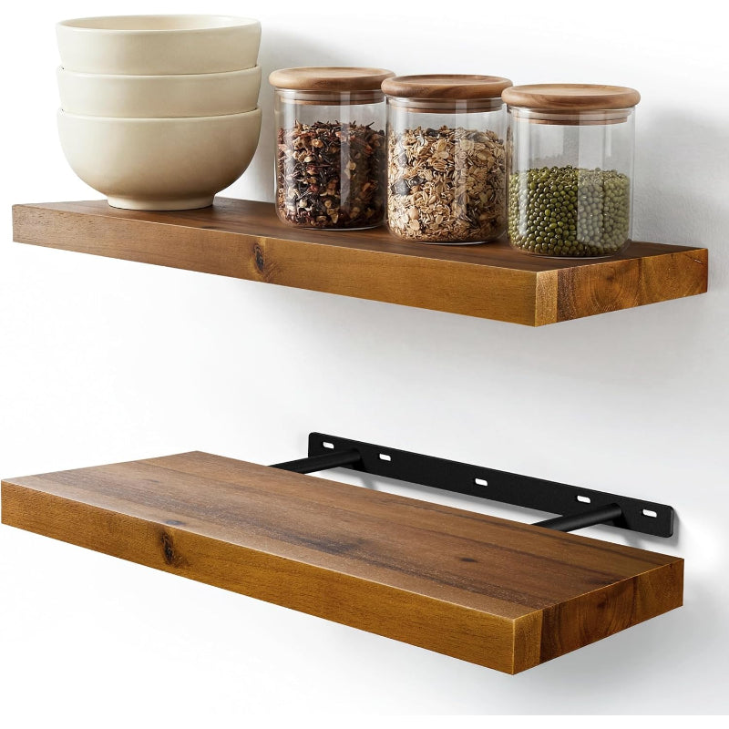 Acacia Wood Floating Shelves Set of 2