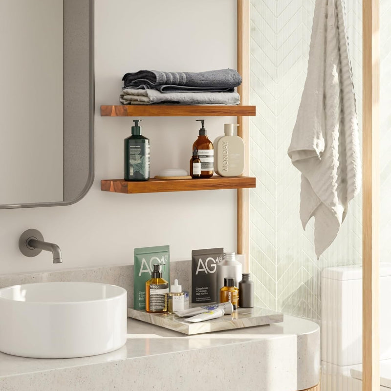 Acacia Wood Floating Shelves Set of 2