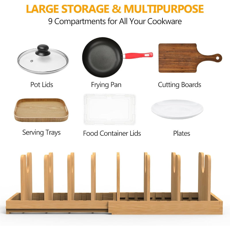 Expandable Bamboo Pots & Pans Organizer