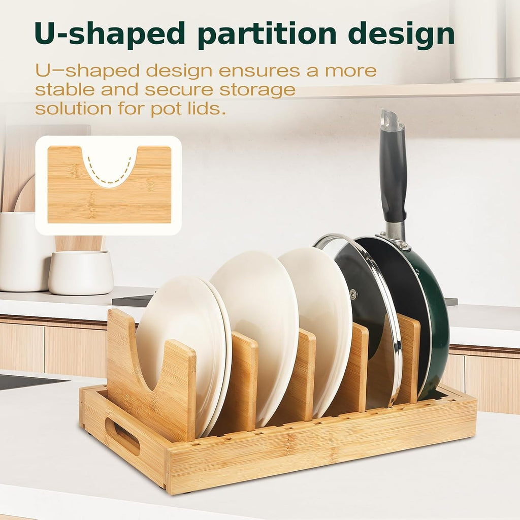 Adjustable Bamboo Pot Lid Organizer