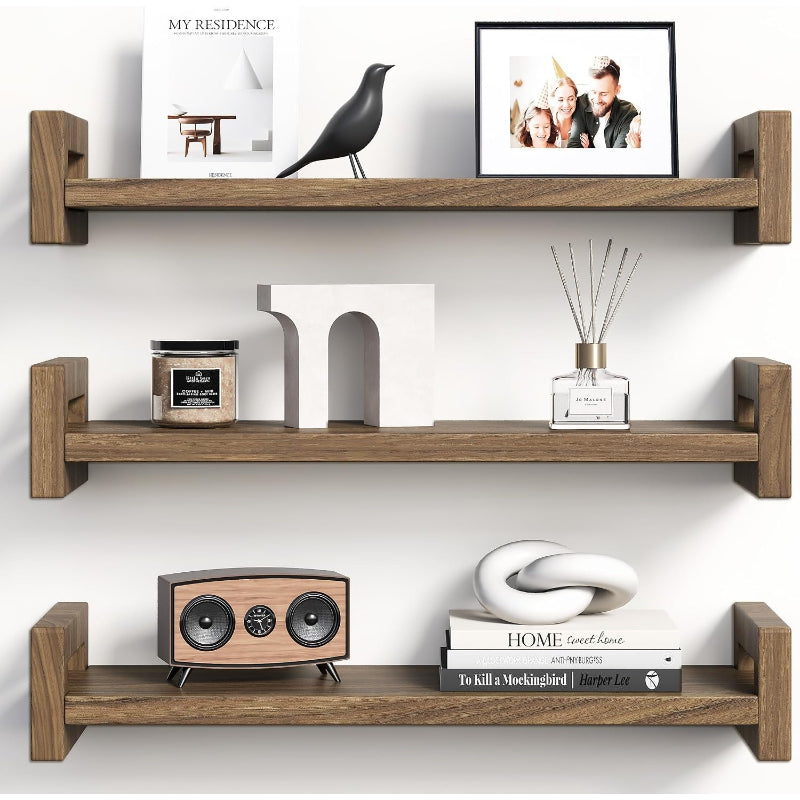 Walnut Solid Wood Floating Shelves 3‑Pack