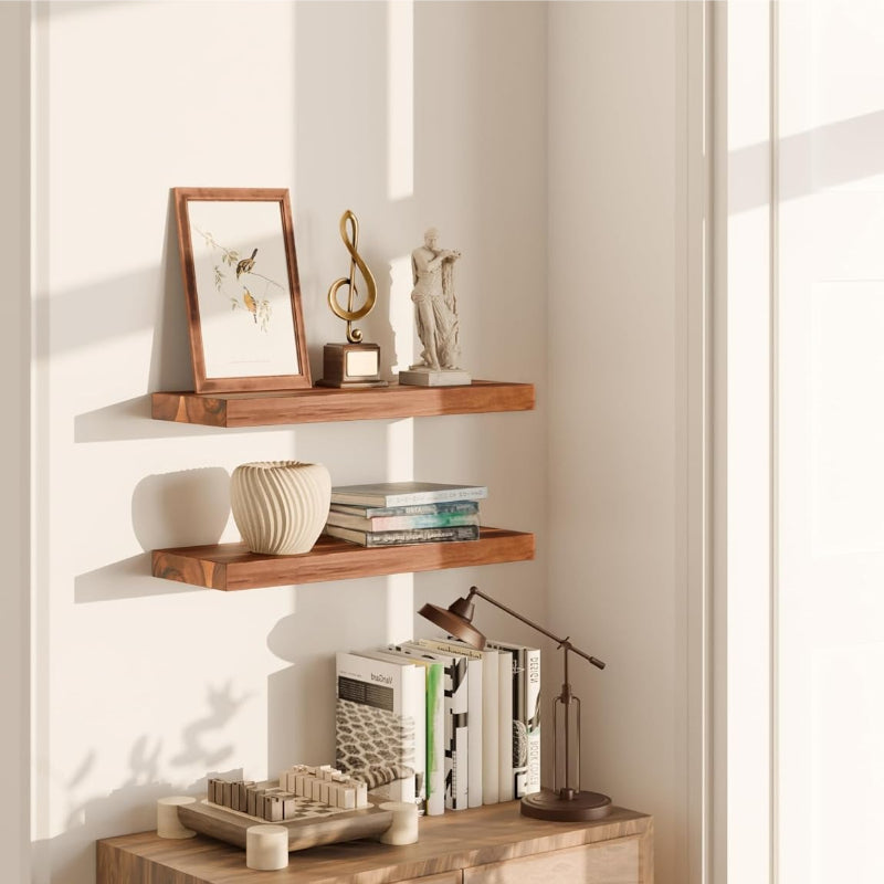Acacia Wood Floating Shelves Set of 2